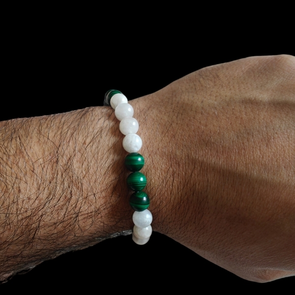 Malachite and Moonstone Bracelet Natural Stones 8mm Unisex - Picture 5 of 6